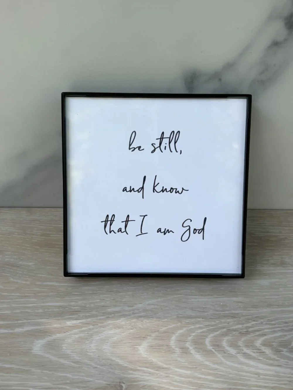 Be Still And Know Framed Art Print 4x4 Black Christian Modern Tiered Tray Shelf